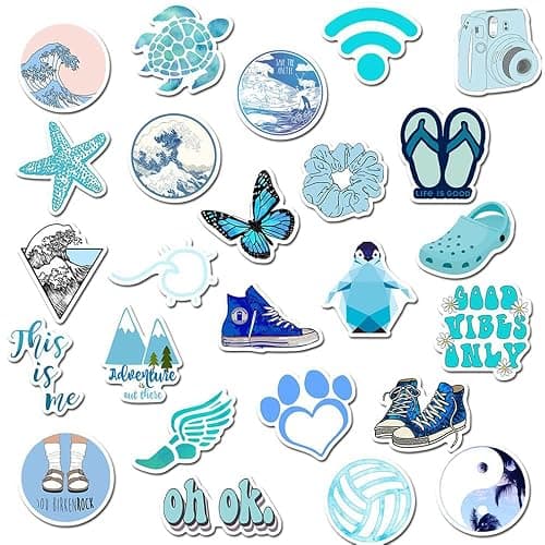Girl's Blue Aesthetic Stickers - Waterproof Cute Stickers 50 PCS for Water Bottle, Laptop, Phone - Teens & Kids thumbnail 3