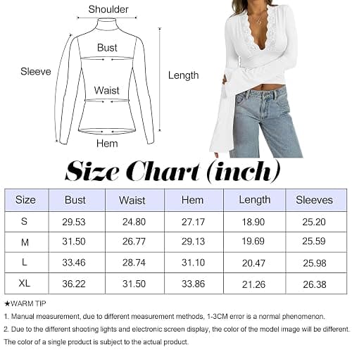 Allmloers Women's Lace Long Sleeve Tops Deep V Neck Crop Top Sexy Slim Fitted Bell Sleeve Tee Y2k Going Out Tops thumbnail 6
