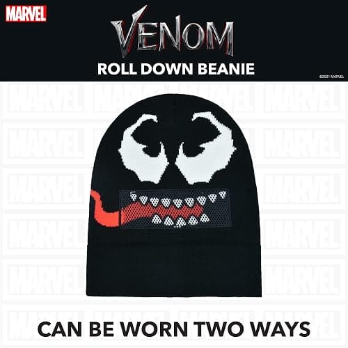 Marvel Venom Intarsia Roll Down Cuff Beanie Hat, Black, One Size thumbnail 3