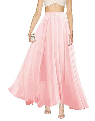 v28 Women Full/Ankle Length Elastic Pleated Retro Maxi Chiffon Long Skirt - Image 1