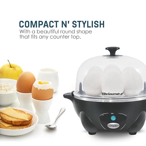 Elite Gourmet EGC710DKG Rapid Egg Cooker, 7 Easy-To-Peel, Hard, Medium, Soft Boiled Eggs, Poacher, Omelet Maker, Auto Shut-Off, Alarm, 16-Recipe Booklet, BPA-Free, Ash thumbnail 6