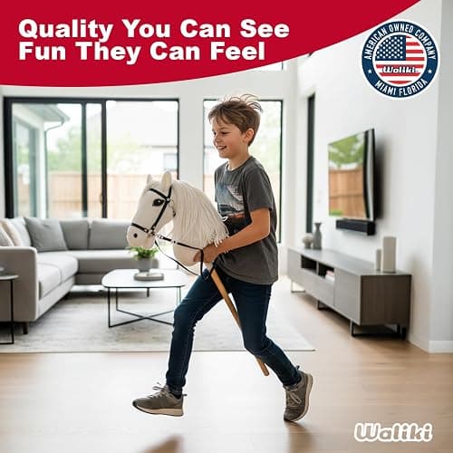 WALIKI Deluxe Stick Horse Toy for Kids, Teens & Adults | 30” Plush Hobby Horse with Wooden Handle | Cowboy & Cowgirl Pretend Play Pony | Hobby Horse Racing Toy thumbnail 8