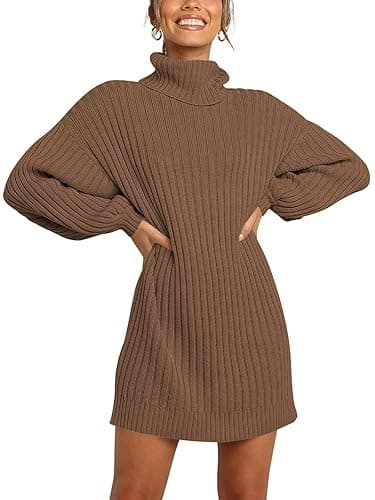 ANRABESS Women Oversized Sweater Dress Turtleneck Batwing Long Sleeve Ribbed Knit Loose 2025 Fall Winter Casual Short Dress - Image 1