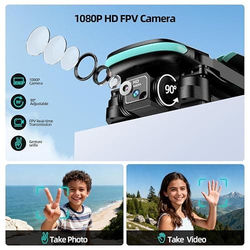 Drone with Camera 1080P HD, FPV Foldable Mini Drone for Beginners Kids Boys Girls, with 2 recharging Batteries, Carrying Case, One Key Start, Stable Hover, Trajectory Flight, Toys Gifts (Black) thumbnail 2