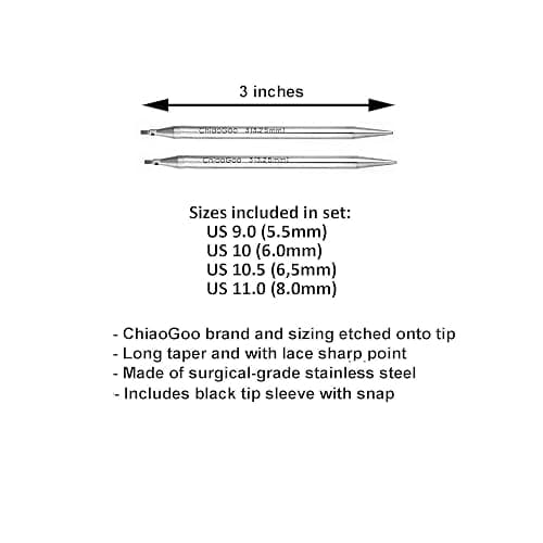 ChiaoGoo Twist Red Lace Shorties 3-Inch Large Yellow 7230-L Interchangeable Knitting Needle Set, US 9, 10, 10.5, 11 Stainless Steel with 3 Swiv360 Cables with Project Bag thumbnail 4