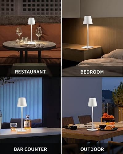KDG 2 Pack Cordless Table Lamp, Portable LED Desk Lamp, 5000mAh Battery Operated, 3 Color Stepless Dimming Up, for Restaurant/Bedroom/Bars/Outdoor Party/Camping/Coffee Shop Night Light(White) thumbnail 6