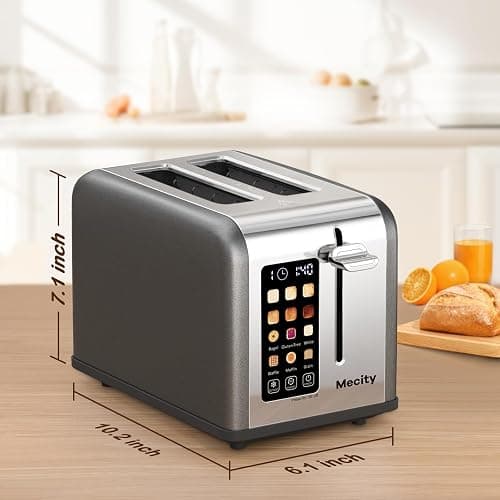 Mecity 2 Slice Touch Screen Toaster, 1.5" Wide Slot, Stainless Steel Smart Toaster for Bagels, Muffins, Waffles, Gluten-Free Breads, Defrost, Reheat, Timer, 120V 825W, Grey Pearl thumbnail 2