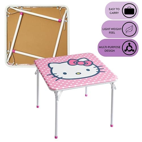 Hello Kitty Kids Activity Table and Chair Set, 3-Piece Square Table with 2 Folding Chairs, Sanrio Character Design,Furniture Set for Ages 3+ thumbnail 6