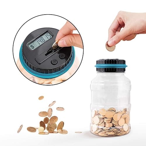 Large Piggy Bank for Boys Adults, Vcertcpl Digital Coin Counting Bank with LCD Counter, 1.8L Capacity Coin Bank Money Jar for Adults, Designed for All US Coins (Blue) thumbnail 6