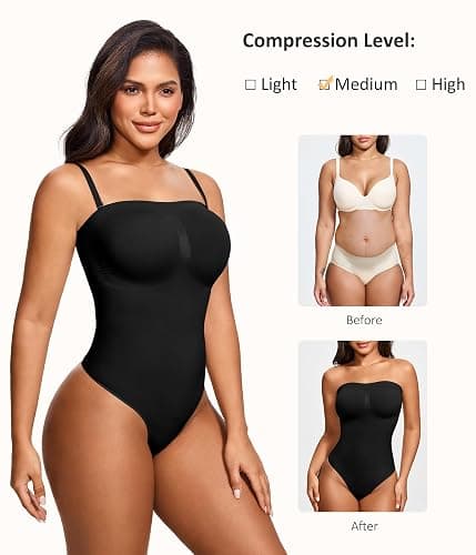 IHHCOXK Strapless Thong Bodysuit for Women Seamless Tummy Control Shapewear Body Shaper -Removable Strap Tube Top Leotard thumbnail 4
