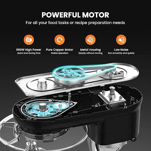 VIVOHOME Stand Mixer, 660W 10 Speed 6 Quart Tilt-Head Kitchen Electric Food Mixer with Beater, Dough Hook, Wire Whip and Egg Separator, Black thumbnail 6