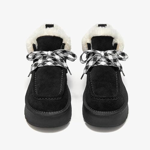 BEAU TODAY Womens Winter Snow Boots, Fur Lined Ankle Booties for Women Warm Boots, Chunky Platform Lace-up Boots Shoes Suede Leather Non-slip Warm Winter Shoes thumbnail 7