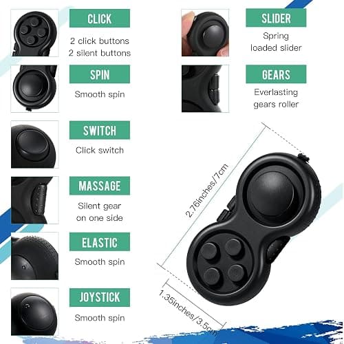 Gejoy 3 Pcs Fidget Toys Adults Set Handheld Fidgets Controller Pad Game Six Roller Chain Key Flippy Chain Autism Sensory for ADHD Add OCD Autism Anxiety Stress Relief Teen Kids(Black) thumbnail 5