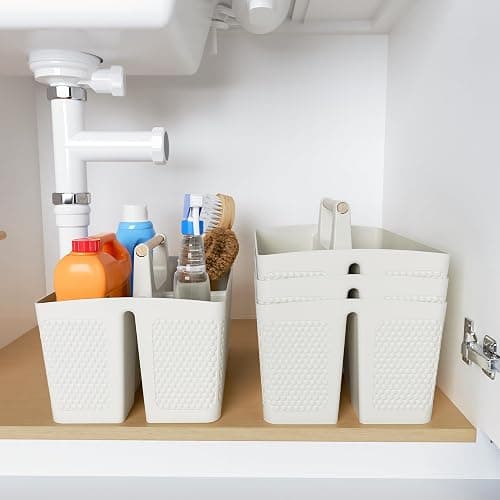 Xuhdukc Shower Caddy Portable and Cleaning Caddy Organizer for Bathroom, Kitchen,Toiletries Storage, Caddy organizer with handle, Rust-Resistant, Durable Material(Milky White, 9.36"L×7.73"W×7.24"H) thumbnail 6