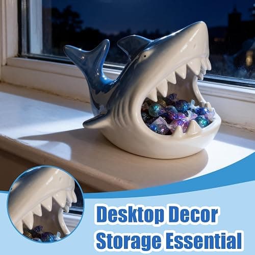 Shark Shaped Ceramic Bowl, Cute Ocean-Themed Storage Container, Versatile Organizer for Jewelry, Candy, Snacks thumbnail 6
