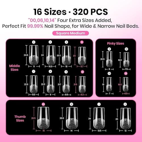 Beetles Gel Nail Tips Flat-X- Square Medium, 320pcs 16 Sizes(00-14) | Pre-Etched Half Matte Full Cover Soft Gel Tips, Press on False Nail Extension Acrylic Fake Nails, Easy DIY Salon Art thumbnail 4