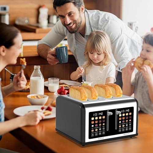 4 Slice Toaster Touch Screen, Stainless Steel Toasters Digital Timer, Dual Control Panel Toasters, 8 Shade Settings 6 Bread Types for Bagel, Cancel, Defrost 1650W Black thumbnail 2