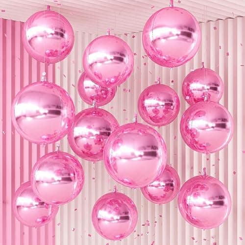 14 Pcs Pink Round Foil Balloons Light Baby Pink Metallic 4D Balloons | Pink Mylar Balloon Chrome for Pink Cute Halloween Christmas Birthday Baby Shower Anniversary Grad New Year Party Decorations - Image 1