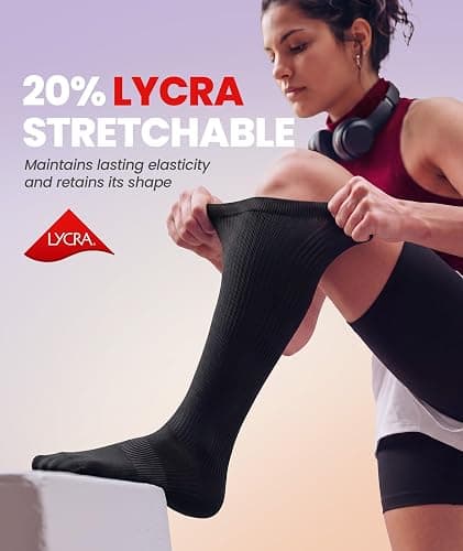 PULIOU Cooling Compression Socks for Women Men, 20-30 mmHg Circulation Knee High for Travel, Flying, Running, 2 Pairs thumbnail 2