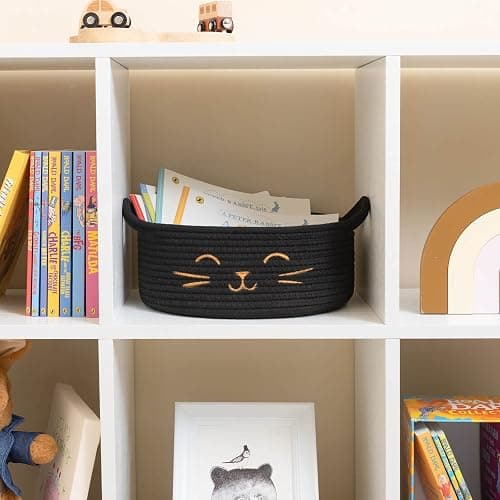HiChen Small Storage Basket, Black Cute Pet Toy Storage for Cats, Dogs, Decorative Rope Bin for Organizing, Empty Gift Basket for Baby, Black, 9.8 x 4 inches thumbnail 7