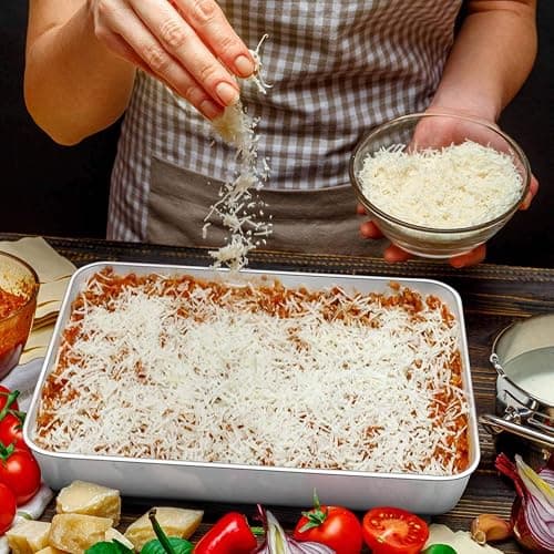 TeamFar Lasagna Pan, 12.3’’ x 9.75’’ x 2’’ Stainless Steel Rectangular Cake Brownie Baking Pan with Lid, Non-Toxic & Heavy Duty, Brush Surface & Deep Side, Dishwasher Safe-2 Pans+2 Lids thumbnail 2