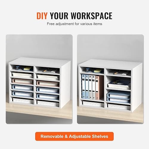 VEVOR Literature Organizers, 12 Compartments Office Mailbox with Adjustable Shelves, Wood Literature Sorter 20.4x12x16.1 inches for Office, Home, Classroom, Mailrooms Organization, EPA Certified White thumbnail 7