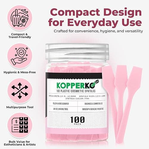Kopperko Cosmetic Spatulas (2.5”, 100 Pack) - Small Plastic Spatula for Cosmetics, Creams & Crafts | Essential Esthetician Supplies | Makeup Spatula or Multipurpose Mini Applicator for Skincare | Pink thumbnail 2