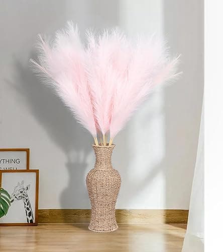 MUUNC 9 Pcs 45" Tall Pampas Grass Pink Decor, Long Stem Artificial Flower Floor Vase Large Faux Floral Pompas Fake Plants Dried Bouquet Arrangement Vase Filler for Boho Home Wedding Decoration thumbnail 3