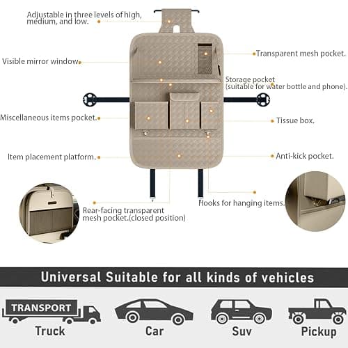 XDV Car Seat Organizers,Multi-functional Back Seat Protectors, Storage Pouches, and Tray Holders (for Cars, Kids, Seat Back and Rear Seats) (Woven Beige, 1 Pcs) thumbnail 8
