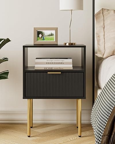 Aienvey Night Stand, Modern Nightstand with Drawers, Bedside Table, Gold Small Side Table for Bedroom, Living Room End Table (1 Drawer, Black Stripe) - Black Stripe - 1 Drawer - Image 1
