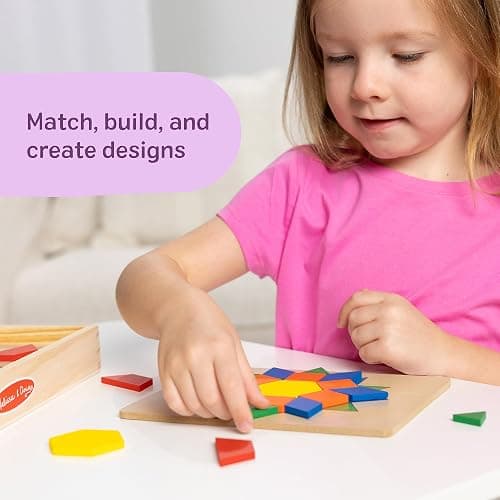 Melissa & Doug Pattern Blocks and Boards with 120 Multi-Colored Wooden Shape Tiles, 5 Double-Sided Puzzle Boards, Tangram Puzzles, Montessori Toys for Girls & Boys thumbnail 8
