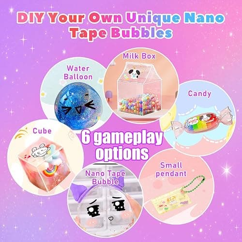 Lokuc Nano Tape Bubble Kit for Kids with Box, 19.7Ft Nano Tape Squishy Maker with Glitter, Clay, Beads, Stickers and Tutorials, Gifts for Boys Girls Aged 4, 5, 6, 7, 8, 9 Years Old thumbnail 4