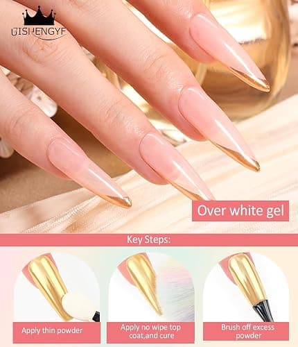 BISHENGYF Gold Chrome Nail Powder: Superspiegel-Nagelglitzer, Metal Holo Cromepulver Nägel Gel Pigment Weiß Aurora Glazed Donut Glassy Pearl Nagelpuder, Silver Nagelkunstsalon DIY Design Dekor(6PCS) thumbnail 6