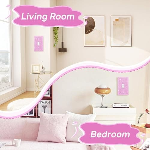 Bling light Switch Cover Plate,Decorativedecorative Light Switch Covers,Silver Pink Shiny Wall Plate Cover,Shiny Rhinestones Single Light Decorative Cover for Bedroom Accessories Home Decor (Pink) thumbnail 7