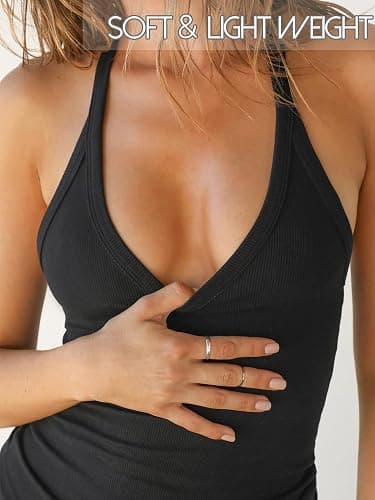 Danysu V Neck Racer Back Tank Top for Women Padded Ribbed Long Tank Fitted Basic Cami Tops thumbnail 8