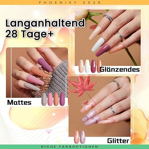 U V Nagellack, Phoenixy 54 Farben Gel Nagellack Set mit Base Top Matte Glitter Coat, Gel Nägel Set, Geschenke für Frauen Nail Art zu Hause thumbnail 6