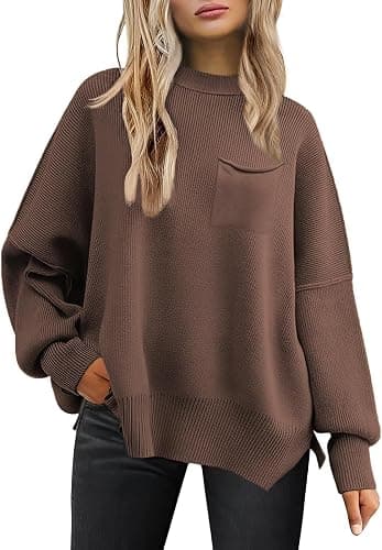 LCRRRN Women's Oversized Sweaters 2025 Crewneck Long Sleeve Batwing Pullover Tops - Image 1