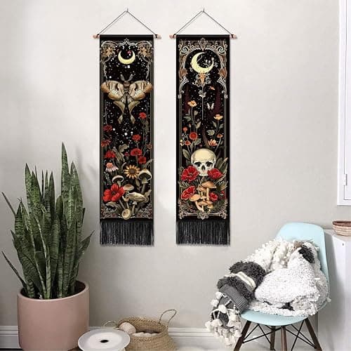 2 Pack Witchy Gothic Wall Decor, Moth Skull Tapestry for Room 12.8x51.2 in thumbnail 8