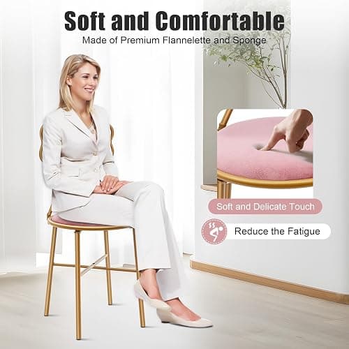 DYRABREST Makeup Vanity Chairs Stool for Bedroom with Bow Knot Backrest and Velvet Cushion Bedroom Pink Princess Chair with Golden Metal Leg for Girl Room 32.3 inch Tall (Dark Pink) thumbnail 3