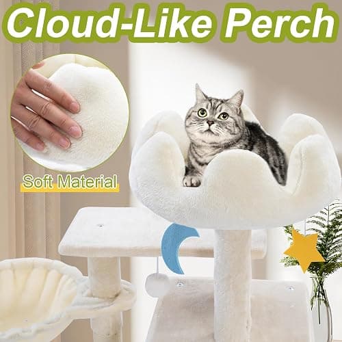 Cat Tree Tower with Metal Frame Hammock, 40'' Cat Trees for Indoor Cats Large Adult, Cat Towers with Scratching Post, Cats Condo Furniture with Cloud Top Perch, Cats Climbing Tower for Kittens(White) thumbnail 3