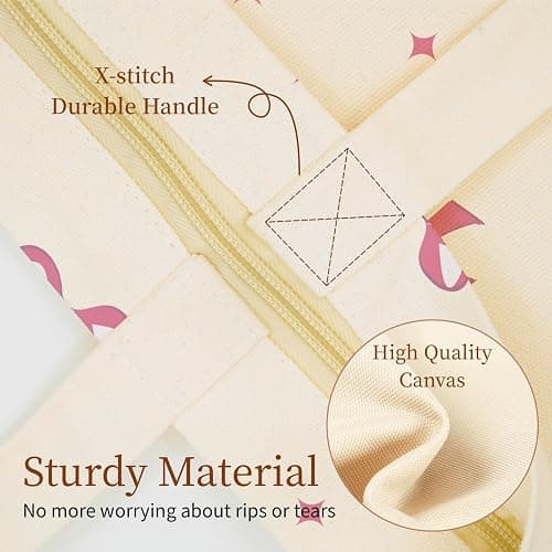 Puresora Canvas Tote Bag for Women with Zipper Cute | Zip Top, with Pockets, Medium Size, Aesthetic, Reusable Shoulder Totes for Shopping, Travel, Work, Daily Carry thumbnail 6