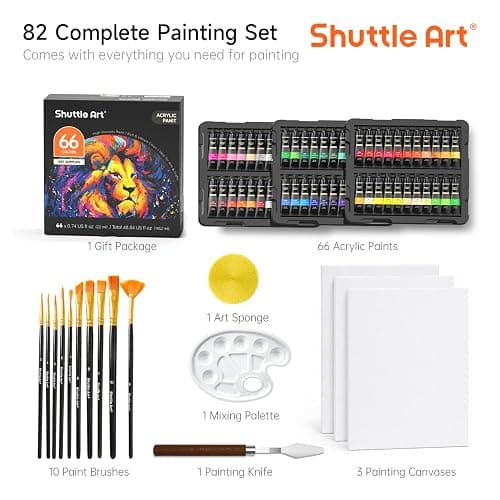 82 Pack Acrylic Paint Set, Shuttle Art 66 Colors Acrylic Paint with 10 Brushes, 22ml/0.74oz Tubes, Vibrant Colors, Artist Painting Supplies for Kids, Adults Painting & Crafting on Canvas, Wood Ceramic thumbnail 4