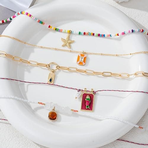 TUKVESZE Pendant Necklace Set Bohemian Style Beaded Fish Star 5 Layered Collarbone Chain, Handcraft Jewelry Accessory for Vacation Party Daily Accessories thumbnail 4