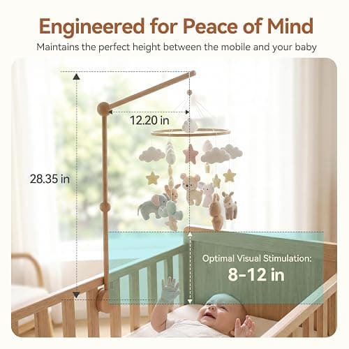 Crib Mobile Holder, HBM Wooden Mobile Arm & Hanger for Crib, Nursery Decor for Baby Girl Boy thumbnail 4