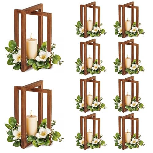OurWarm 10Pcs Wedding Centerpieces for Tables, Foldable Centerpiece Table Decorations Center Pieces Decoration for Table, Rustic Wood Lantern Centerpieces for Tables Wedding Party Table Decor (Brown) - Image 1