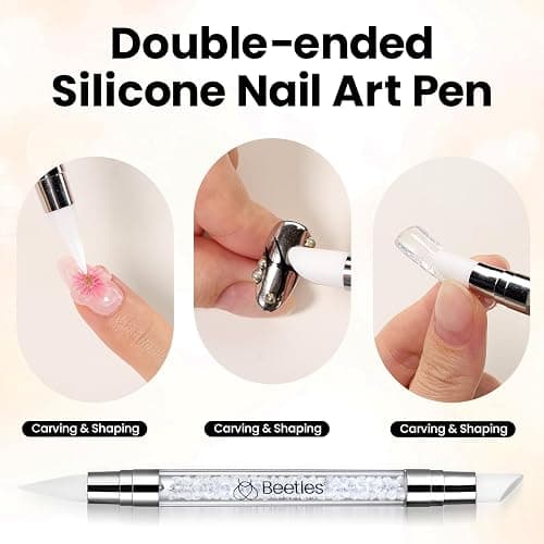 Beetles 3D Gel Nail Art-Snowy Cone 5 in 1 Non-Sticky Hand Extension with Rhinestones & Pearls & Glue Double-Head Pen for Women DIY Salon,White Solid Builder Nail Gel, UV&LED Lamp Cured Needed thumbnail 6