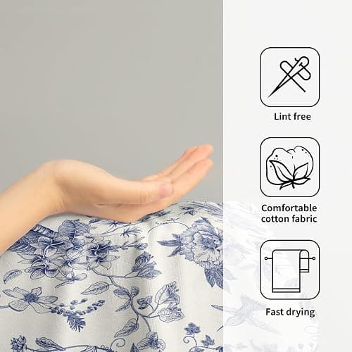 Giwawa Chinoiserie Flowers Hand Towels Blue Leaves Decorative Bath Towel Set of 2 Soft Absorbent Towel for Kitchen Guest Room Bathroom Gym Decor - Blue Chinoiserie Flower thumbnail 5