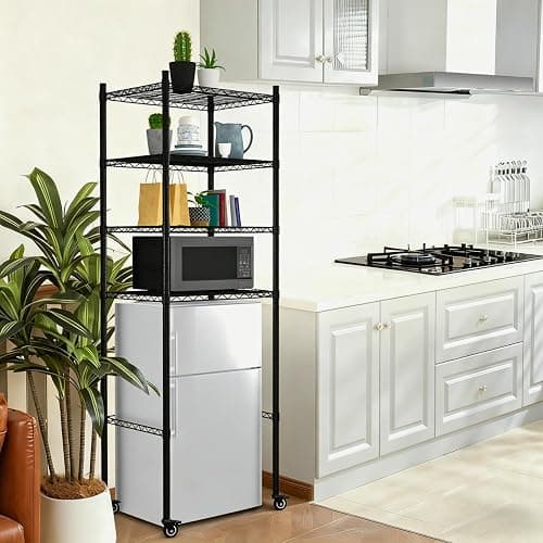 YVTCRTCW 4 Tier Mini Fridge Shelf with Wheels | Adjustable Height Metal Storage Shelf | for Mini Fridge & Microwave Stand | Easy Assemble for Dorm, Kitchen, Office | Black thumbnail 7