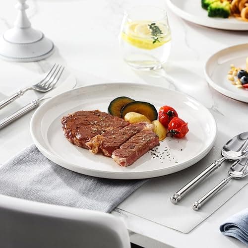 MALACASA Plates and Bowls Sets, 12 Pieces Modern Stoneware Dinnerware Set for 4 Kitchen Dinner Set Ceramic Dishware Dishes Set Microwave and Dishwasher Safe, White, Series TARA thumbnail 8