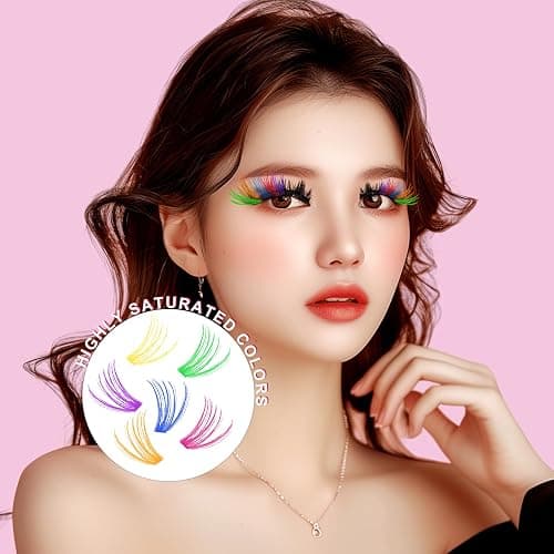 Fairy Colored Lash Extensions Clusters, False Eyelashes, Individuals Eyelash Clusters Diy Colored Eyelash Kit 6 Colors Rainbow Individual Eye Lashes 14/16mm D Curl Blue, Purple（120pcs)（No Glue） - 120 PCS thumbnail 7